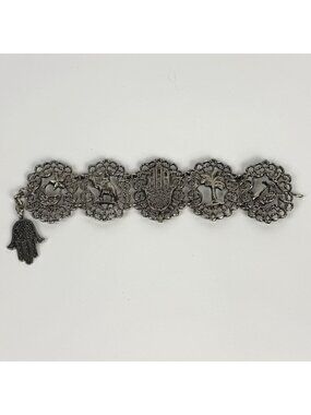 Vintage Silver-Tone Filigree Panel Bracelet De Maroc Morocco Boho Souvenir